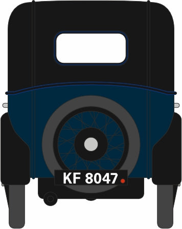 Oxford Diecast 76ASS002 Austin Seven RN Saloon Light Royal Blue - 1:76 Scale Rear Line Drawing