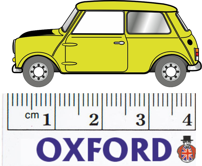 Oxford Diecast Classic Lime Green Mini - Mr Bean colours 1:76 scale deicast model - measurements