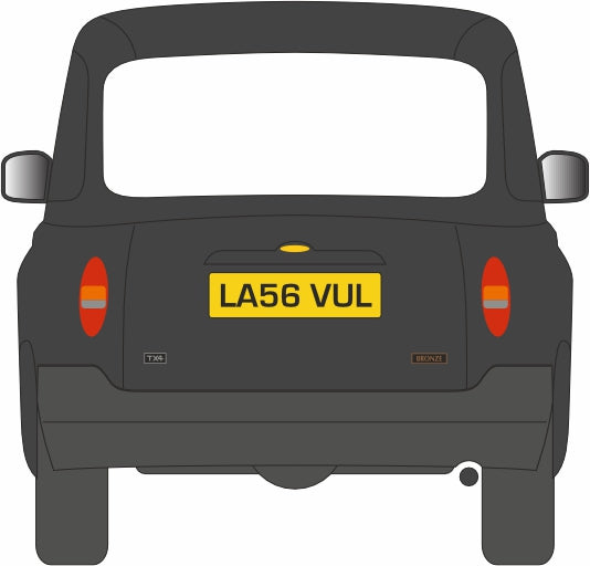 Oxford Diecast Black London TX Taxi - 1:76 Scale 76TX4001 Line Drawing Rear