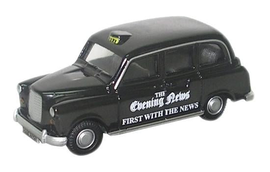 OXFORD DIECAST 76FX4002 FX4 Taxi Evening News Oxford Commercials 1:76 Scale Model Taxi Theme