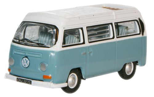 Oxford Diecast Chrome Blue White VW Bay Window Camper - 1:76 Scale 76VW020