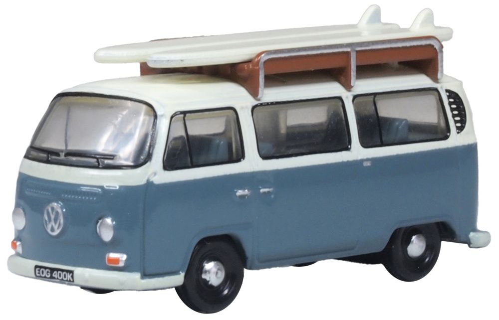 Oxford Diecast VW T2 Bus/Surfboards Fiord Blue/Arcona White 1:120