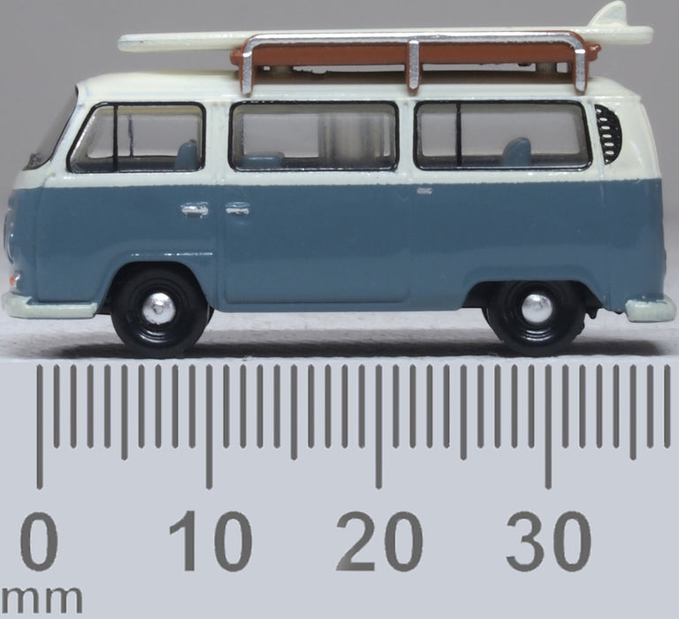 Oxford Diecast VW T2 Bus/Surfboards Fiord Blue/Arcona White 1:120