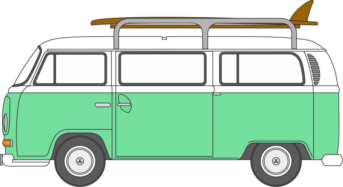 Oxford Diecast VW T2 Bus/Surfboards Birch Green/White 1:120 Scale
