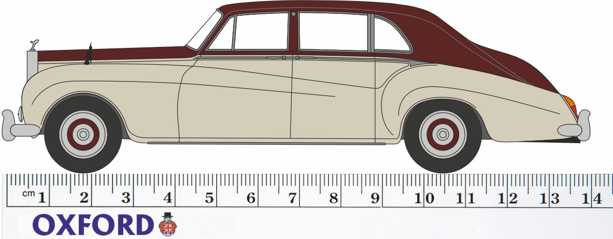 Oxford Diecast Rolls Royce Phantom V James Young Burgundy and Silversand 1:43rd Scale Measurements