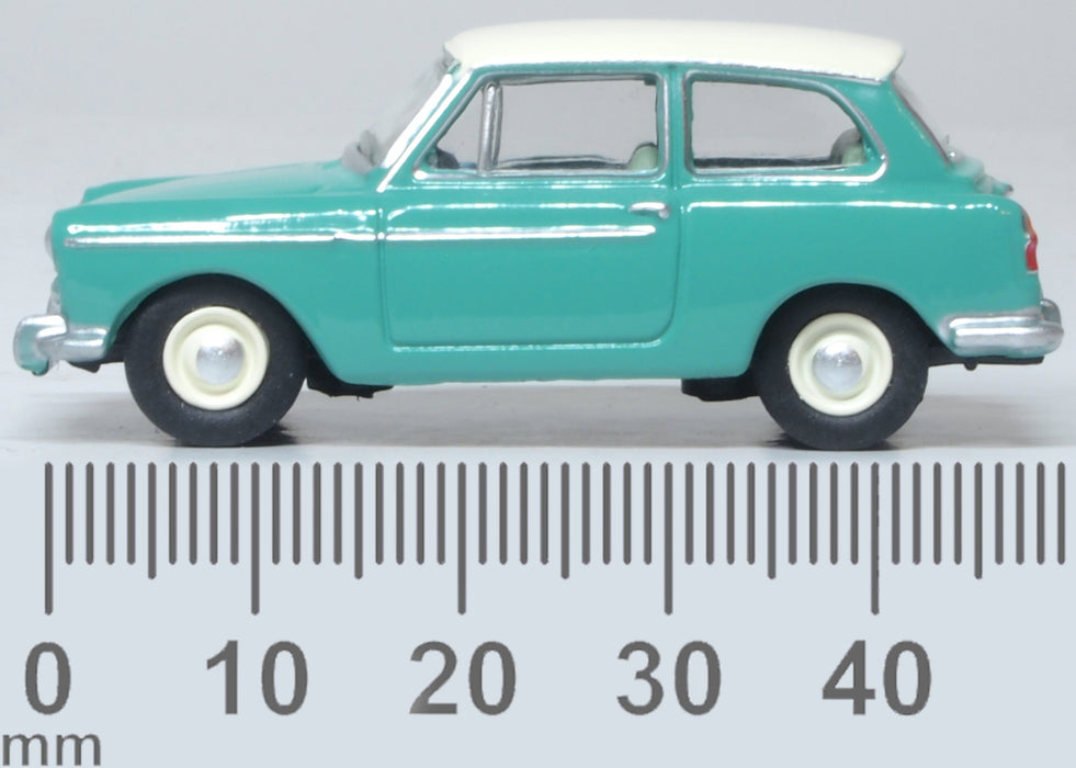 Model of the Austin A40 MkII Fern Green/Snowberry White by Oxford at 1:76 scale.