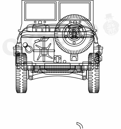 Oxford Diecast RASC Fire Service Austin Champ 76AC004 Rear Line Drawing