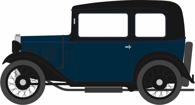 Oxford Diecast 76ASS002 Austin Seven RN Saloon Light Royal Blue - 1:76 Scale Line Drawing Left