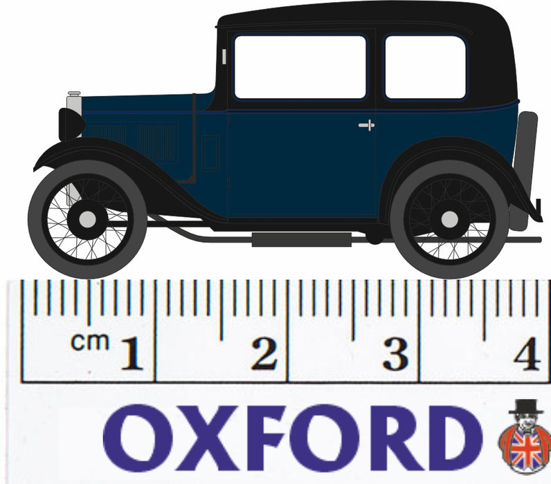 Oxford Diecast 76ASS002 Austin Seven RN Saloon Light Royal Blue - 1:76 Scale Measurements