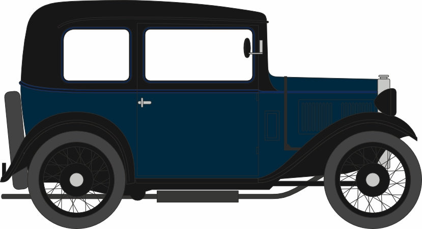 Oxford Diecast 76ASS002 Austin Seven RN Saloon Light Royal Blue - 1:76 Scale Line Drawing Right