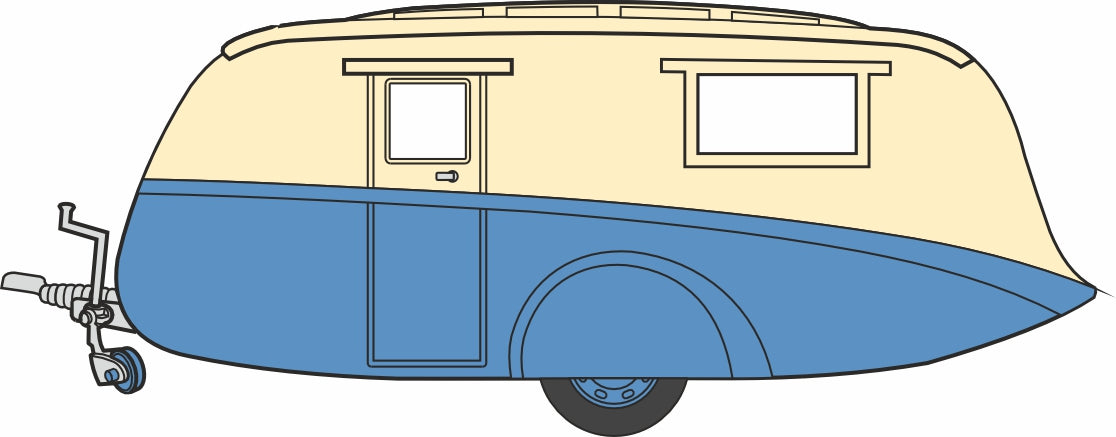 Oxford Diecast Cream/Blue Caravan - 1:76 Scale 76CV002 Line Draing Left