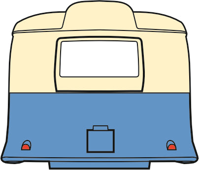 Oxford Diecast Cream/Blue Caravan - 1:76 Scale 76CV002 Line Drawing Rear