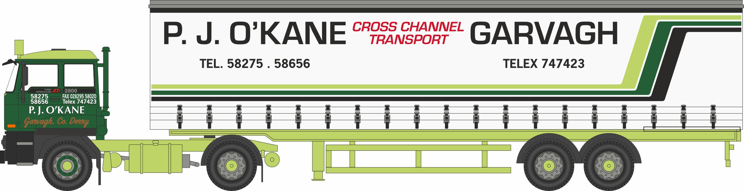 Oxford Diecast DAF 2800 Short Curtainside P.J. O'Kane 1:76 Scale