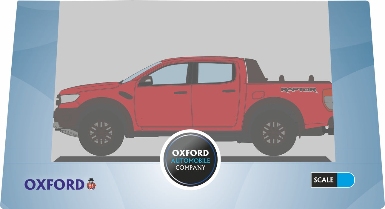 Model of the Ford Ranger Raptor Race Red by Oxford at 1:76 scale 76FR002 pack