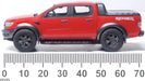 Model of the Ford Ranger Raptor Race Red by Oxford at 1:76 scale 76FR002 measurements