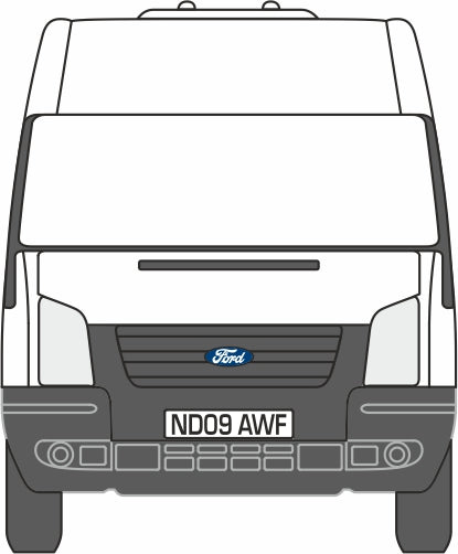 1:76 Oxford Diecast  Frozen White New Ford Transit Van (M.Roof) Mk5 Front