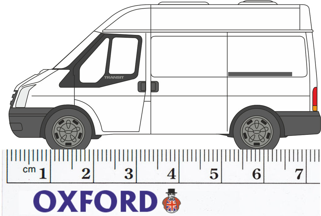 1:76 Oxford Diecast  Frozen White New Ford Transit Van (M.Roof) Mk5 Measurements