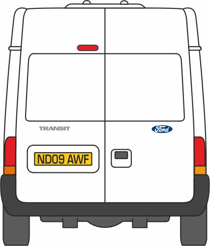 1:76 Oxford Diecast  Frozen White New Ford Transit Van (M.Roof) Mk5 Rear