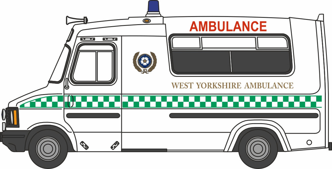 Oxford Diecast Bedford CF Hanlon Ambulance West Yorkshire Ambulance Service 1:76 Scale