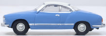 Oxrord Diecast 1:76 scale model of the VW Karmann Ghia Lavender/Pearl White left