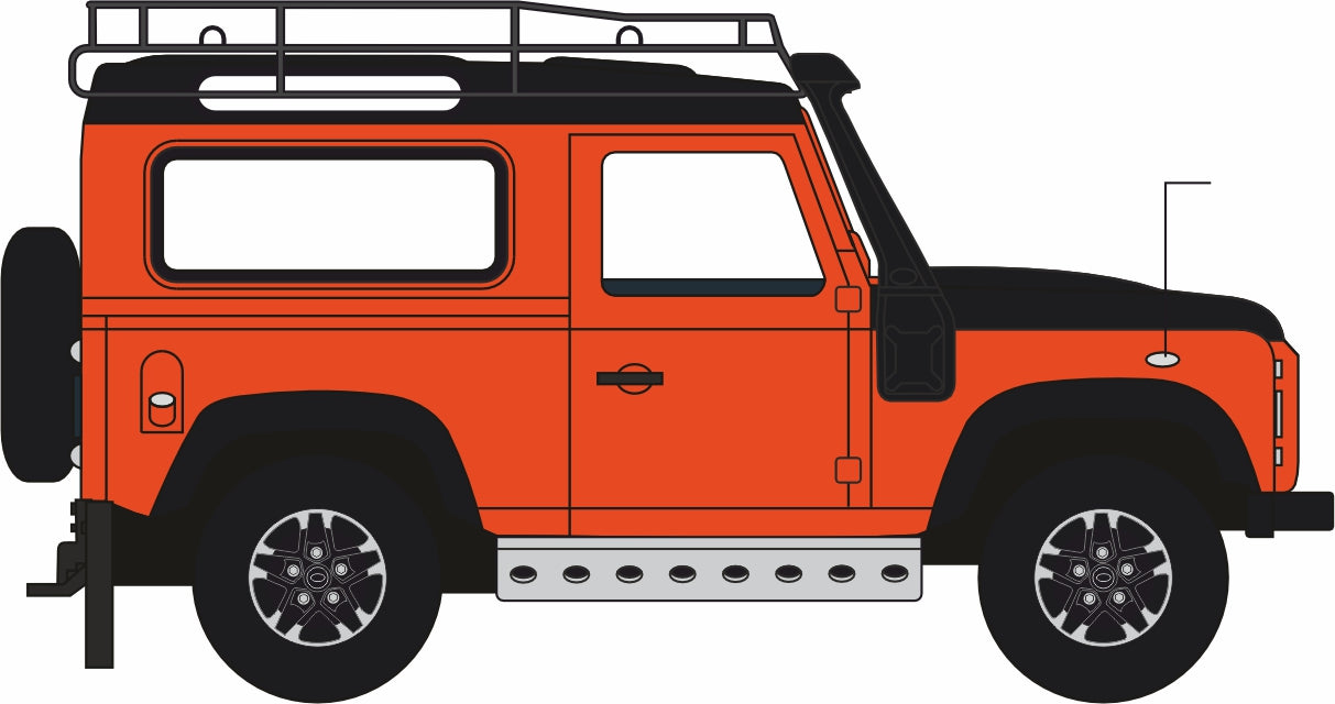 76LRDF008AD Defender 90 1:76 Scale Oxford Diecast Phoenix Orange Adventure Right
