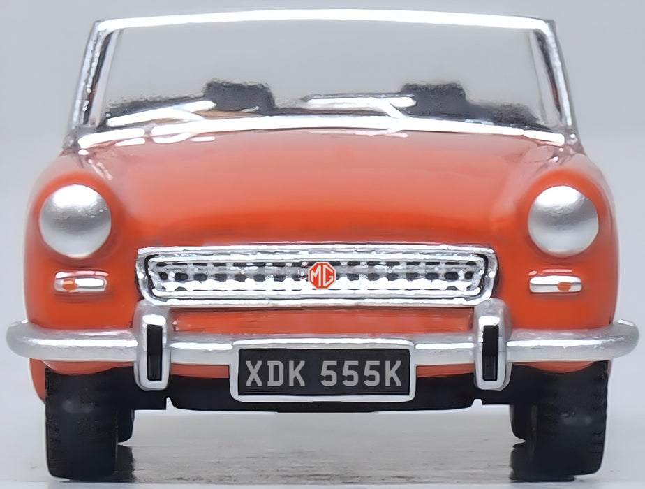 Oxford Diecast MG Midget MkIII Blaze Orange at 1:76 scale. Front