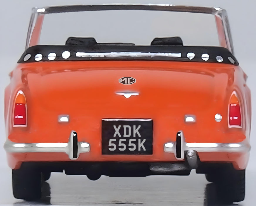 Oxford Diecast MG Midget MkIII Blaze Orange at 1:76 scale. Rear