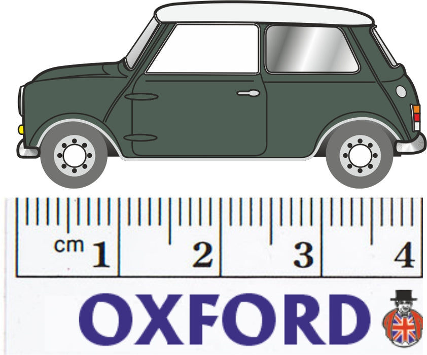 Oxford Diecast Almond Green/Old English White Austin Mini - 1:76 Scale 76MN003 Dimensions