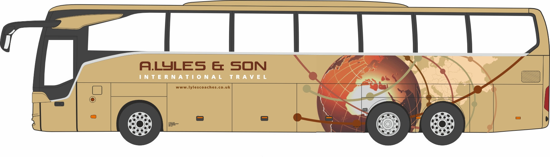 Oxford Diecast Mercedes Tourismo 3 Axle A. Lyles & Son 1:76 Scale