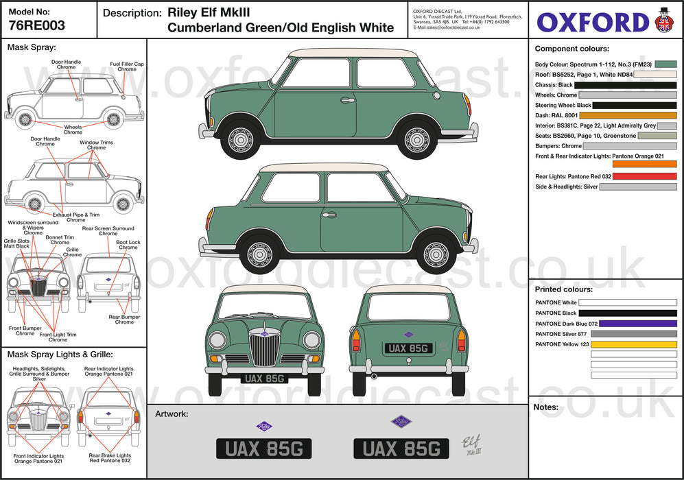 Oxford Diecast Cumberland Green/old Englsh White Riley Elf 76RE003 Design Cell