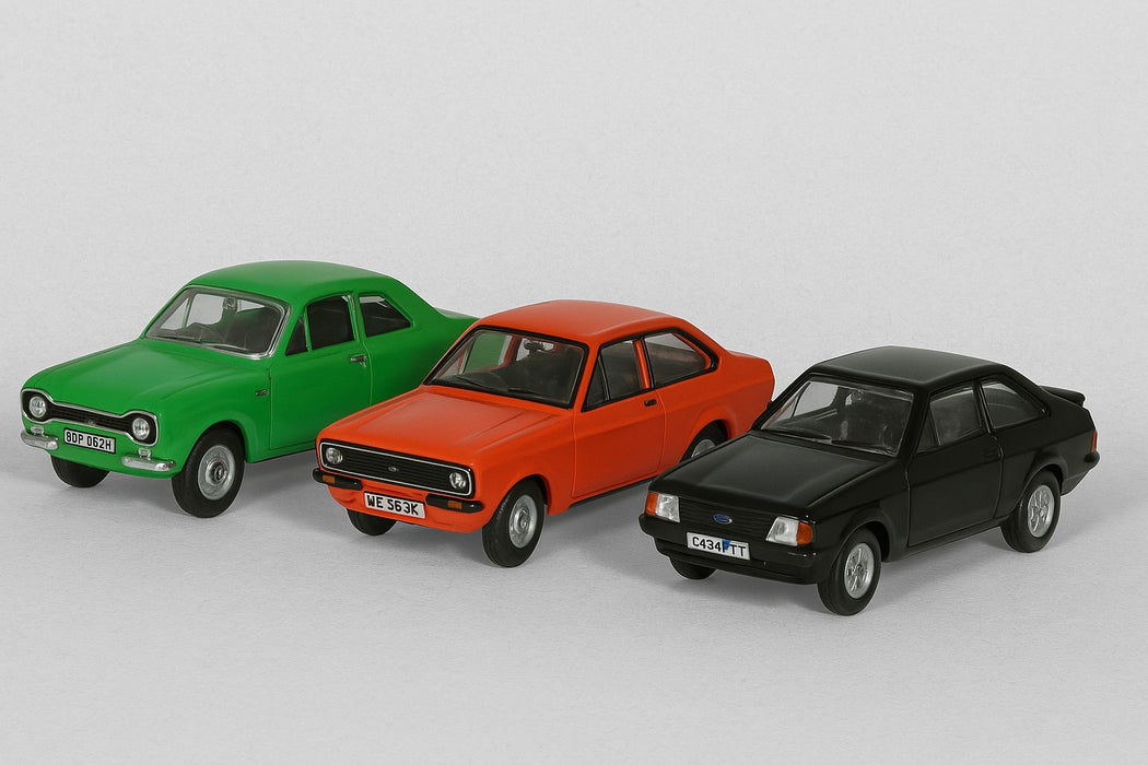 Oxford Diecast 3 Piece Ford Escort Set MK1/MK2/XR3i 1:76 Scale