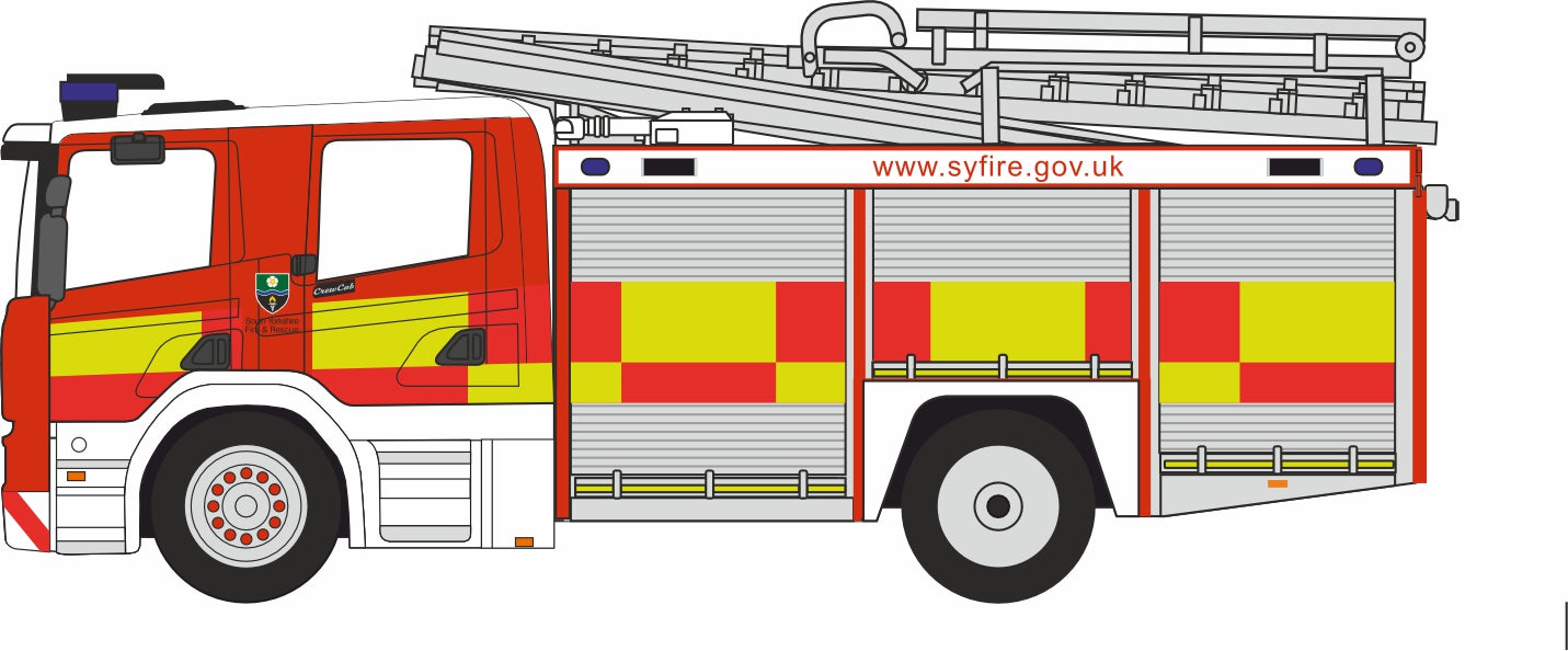 Oxford Diecast Scania CP31 Pump Ladder South Yorkshire Fire & Rescue Service 1:76 Scale