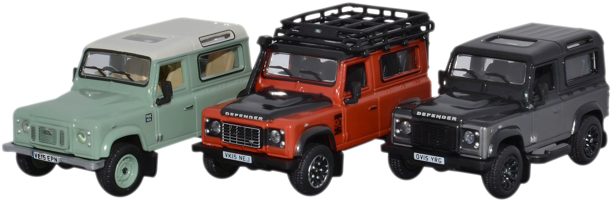 Oxford Diecast Land Rover Defender Heritage Set  - 1:76 Scale 76SET47 Set of three