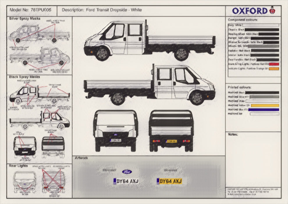 Oxford Diecast White Ford Transit Dropside 76TPU005 1:76 Scale. Design Cell Art