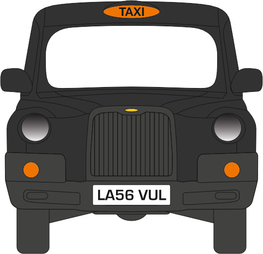 Oxford Diecast Black London TX Taxi - 1:76 Scale 76TX4001 Line Drawing Front