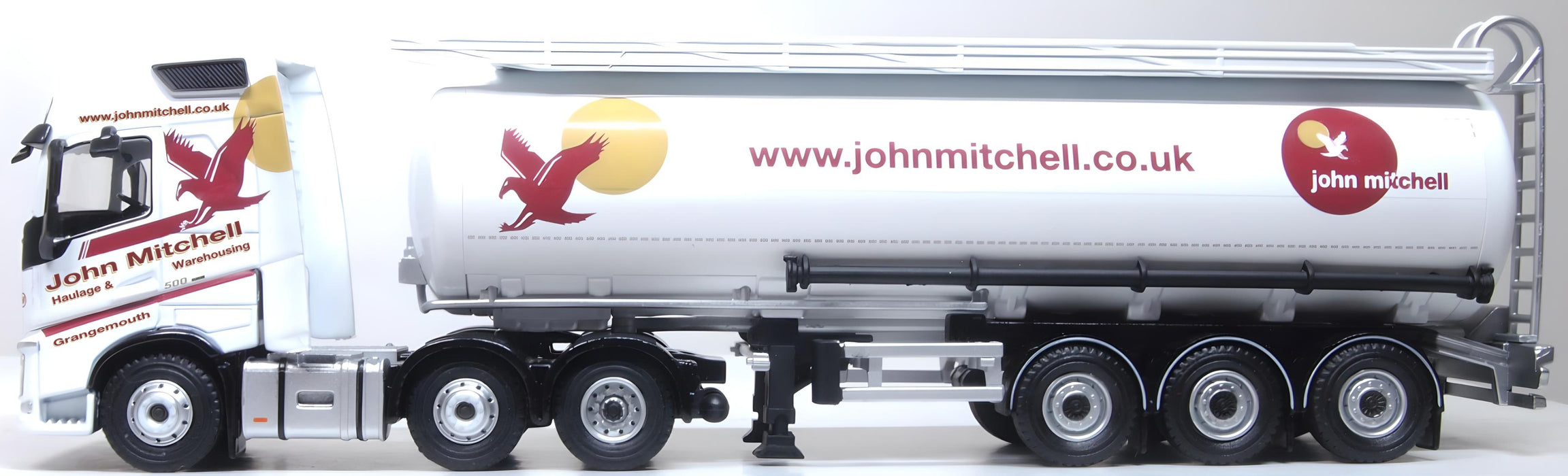 Oxford Diecast John Mitchell Volvo FH4 Cylindrical Tanker 1:76 Scale Left