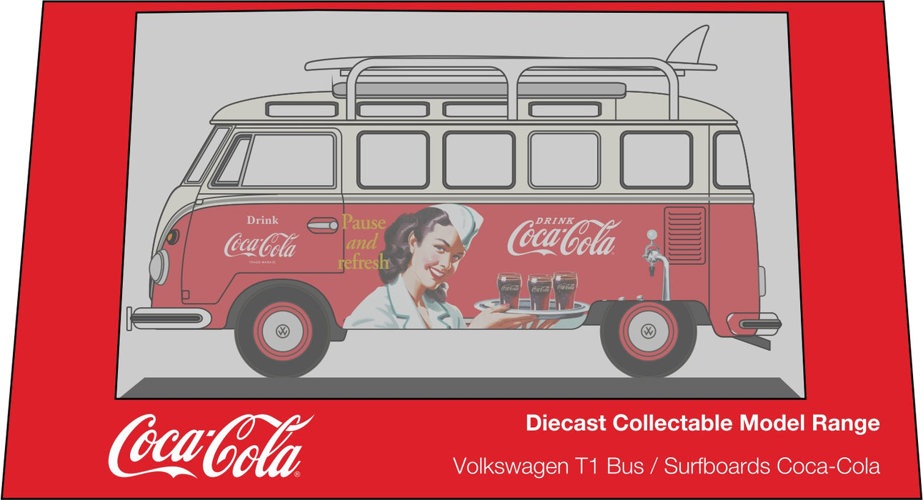 Oxford Diecast VW T1 Bus and Surfboards Coca Cola 76VWS008CC 1:76 Scale Pack
