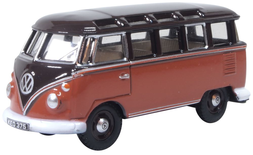 Oxford Diecast VW T1 Samba Bus Sealing Wax Red/Chestnut Brown 1:76