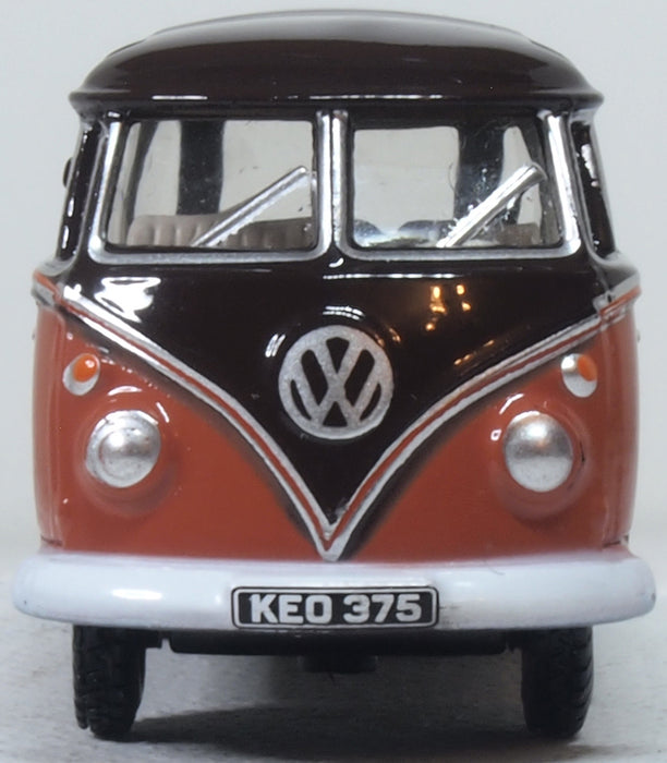 Oxford Diecast VW T1 Samba Bus Sealing Wax Red/Chestnut Brown 1:76