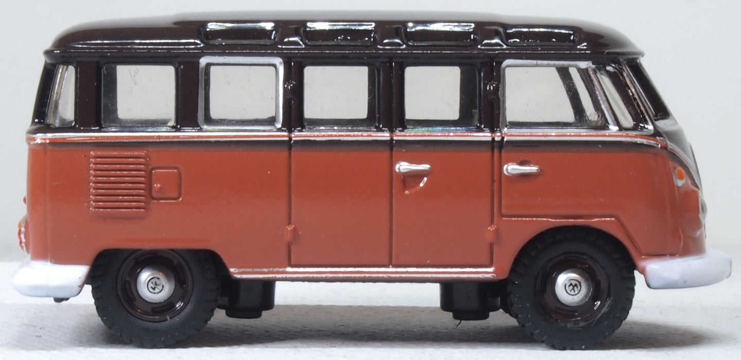 Oxford Diecast VW T1 Samba Bus Sealing Wax Red/Chestnut Brown 1:76