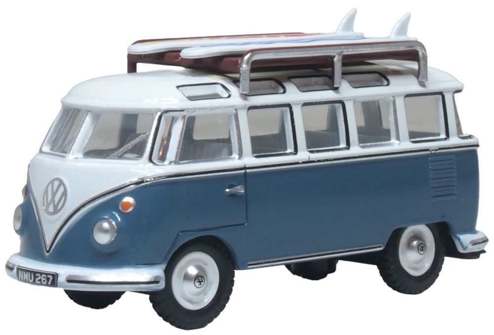 Oxford Diecast VW T1 Samba Bus/surfboards Gulf Blue/White 1:76