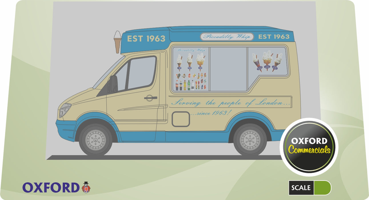 Oxford Diecast 1:76 Scale Whitby Mondial Ice Cream Van Piccadilly Whip 76WM007 Pack