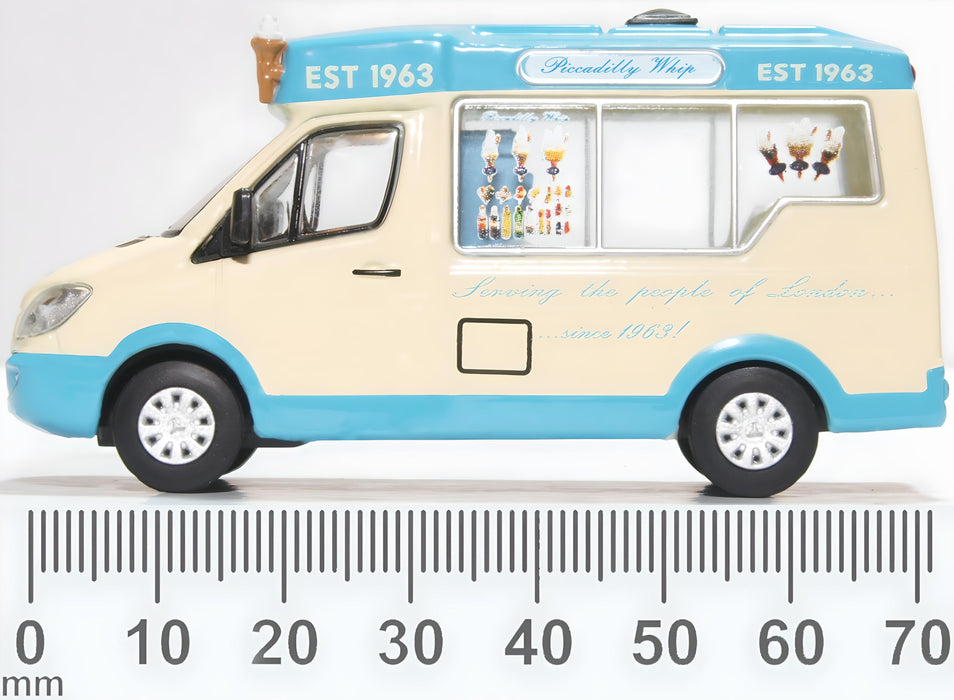 Oxford Diecast 1:76 Scale Whitby Mondial Ice Cream Van Piccadilly Whip 76WM007 Measurements