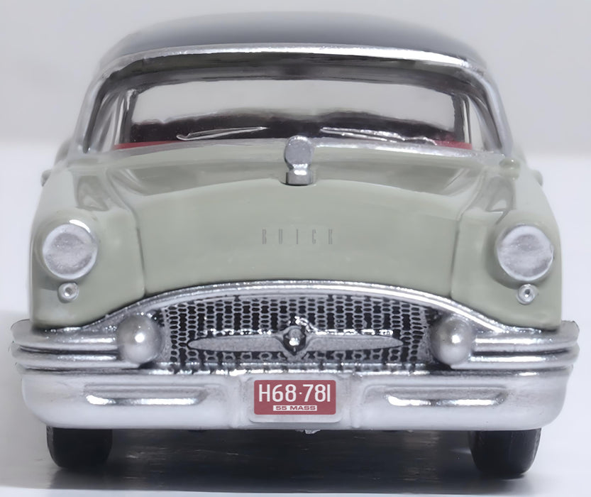 Model of the Buick Century 1955 Carlsbad Black/Windsor Grey/Dover White by Oxford at 1:87 scale fronte