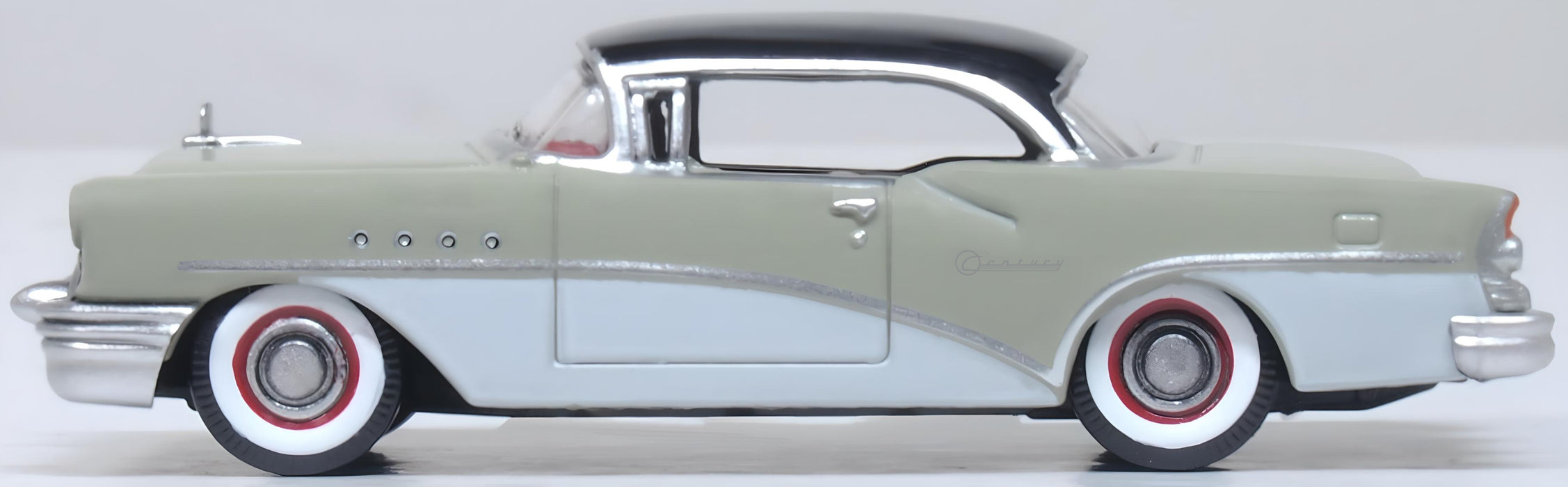 Model of the Buick Century 1955 Carlsbad Black/Windsor Grey/Dover White by Oxford at 1:87 scale left