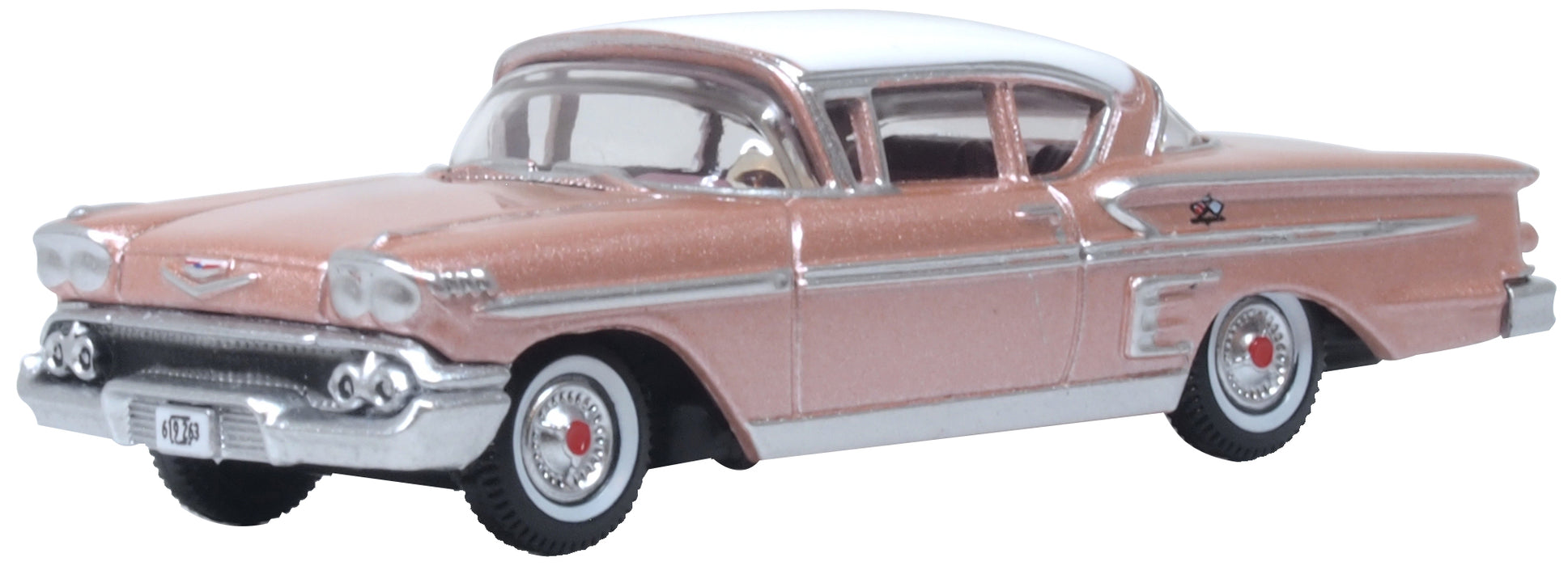 Oxford Diecast Chevrolet Impala Sport Coupe 1958 Cay Coral and White 1:87 scale