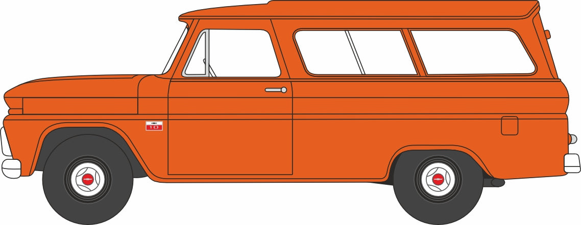 Oxford Diecast Chevrolet Suburban Carryall 1966 Orange 1:87 Scale