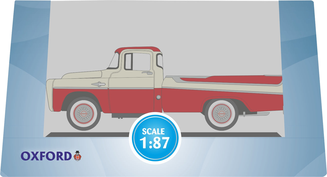 Oxford Diecast Dodge D100 Sweptside Pick Up 1957 Tropical Coral and Glacie 1:87 Scale Pack