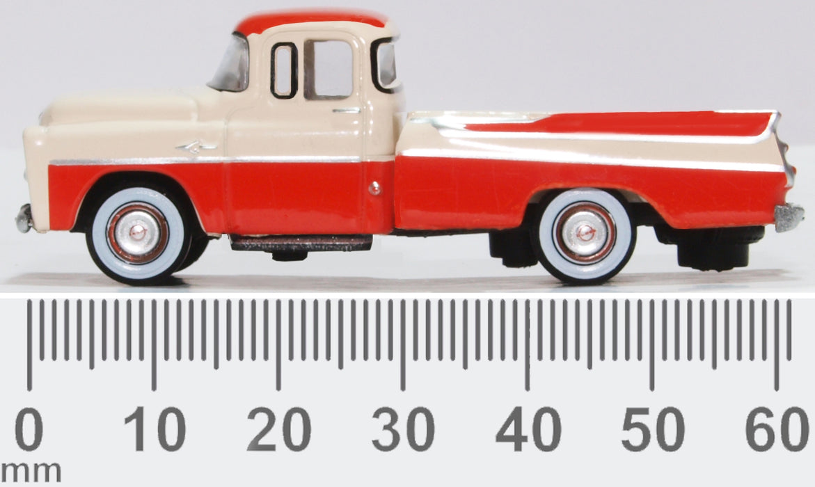 Oxford Diecast Dodge D100 Sweptside Pick Up 1957 Tropical Coral and Glacie 1:87 Scale Measurements