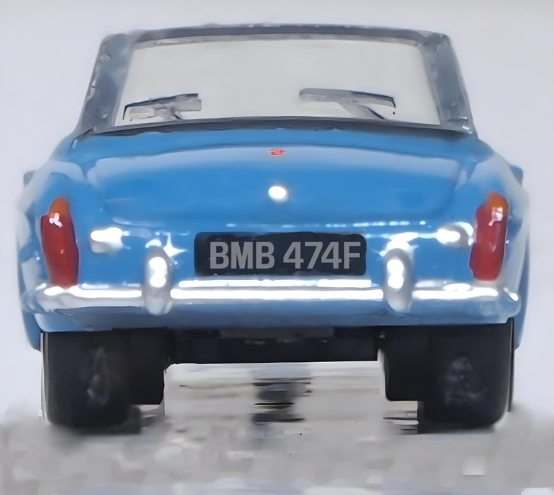Model of the Iris Blue MGB Roadster by Oxford at 1:148 scale Rear